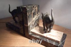Three Beautiful Art Deco Cat Bookends on Marble