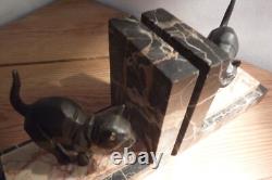 Three Beautiful Art Deco Cat Bookends on Marble