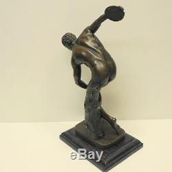 Thrower Statue Sculpture Nude Art Deco Style Art Nouveau Bronze Massive Sig