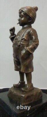 Title: 'Solid Bronze Boy Smoker Statue Sculpture in Art Deco and Art Nouveau Style'