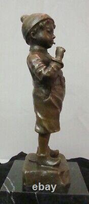 Title: 'Solid Bronze Boy Smoker Statue Sculpture in Art Deco and Art Nouveau Style'