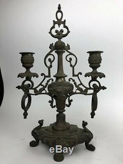 Trim Pendulum In Chimney With Candlesticks Bronze 1880-1900