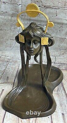 True 100% Bronze Art Deco Jewellery Plateau Gild Gold Skate Statue Nr