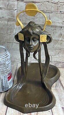 True 100% Bronze Art Deco Jewellery Plateau Gild Gold Skate Statue Nr