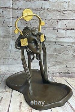 True 100% Bronze Art Deco Jewellery Plateau Gild Gold Skate Statue Nr