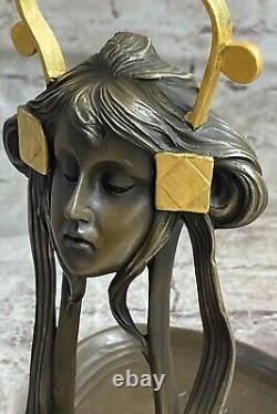 True 100% Bronze Art Deco Jewellery Plateau Gild Gold Skate Statue Nr