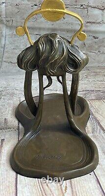 True 100% Bronze Art Deco Jewellery Plateau Gild Gold Skate Statue Nr