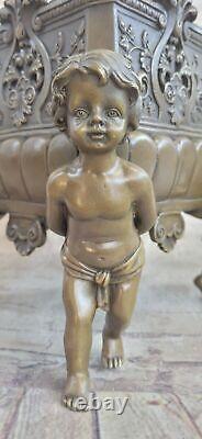 True Brass Bronze Cherub'Holding' Vase Figurine Vintage Art Deco 10