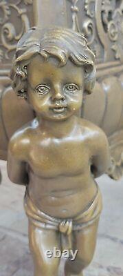 True Brass Bronze Cherub'Holding' Vase Figurine Vintage Art Deco 10