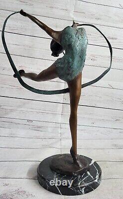 True Bronze Art Deco Brown and Green Patina Limited Edition Gymnast Statue