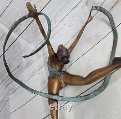 True Bronze Art Deco Brown and Green Patina Limited Edition Gymnast Statue