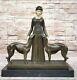 True Bronze Art Deco Forever Friends Lady With Dogs Statue By Chiparus