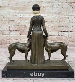 True Bronze Art Deco Forever Friends Lady with Dogs Statue By Chiparus