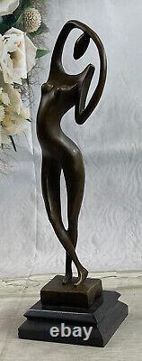 True Bronze On Marble Art Deco Base Figure Nude Female Figurative Statue