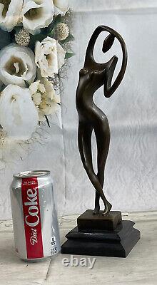 True Bronze On Marble Art Deco Base Figure Nude Female Figurative Statue