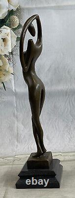 True Bronze On Marble Art Deco Base Figure Nude Female Figurative Statue
