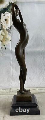 True Bronze On Marble Art Deco Base Figure Nude Female Figurative Statue