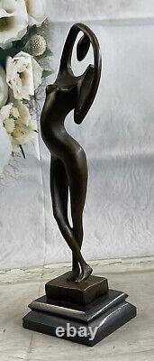 True Bronze On Marble Art Deco Base Figure Nude Female Figurative Statue