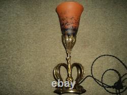 Tulip Pate Glass Lamp Bronze Foot Art Deco/new 1900 Era Daum Muller