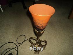 Tulip Pate Glass Lamp Bronze Foot Art Deco/new 1900 Era Daum Muller