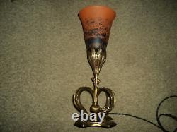 Tulip Pate Glass Lamp Bronze Foot Art Deco/new 1900 Era Daum Muller