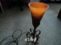 Tulip Pate Glass Lamp Bronze Foot Art Deco/new 1900 Era Daum Muller