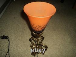 Tulip Pate Glass Lamp Bronze Foot Art Deco/new 1900 Era Daum Muller