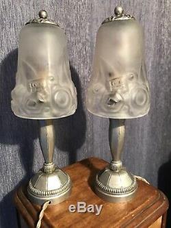 Two Lights Art Deco Bronze Signed Loti Nancy Argente. Muller Degue Daum