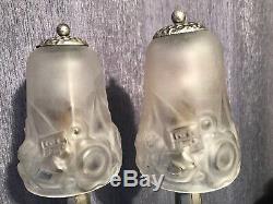 Two Lights Art Deco Bronze Signed Loti Nancy Argente. Muller Degue Daum