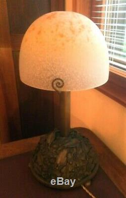 Unique Lamp Art-deco Bronze Signed Carion Dome Pte Glass Signed Schneider