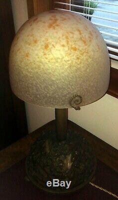 Unique Lamp Art-deco Bronze Signed Carion Dome Pte Glass Signed Schneider