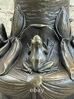 Vase Figurine Frogs Art Deco Style New 100% True Bronze Sale