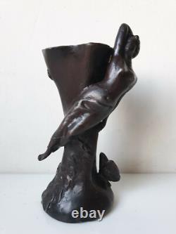 Vase sculpture Suzanne Bizard fairy nymph bronze Art Deco 1930 art cast iron