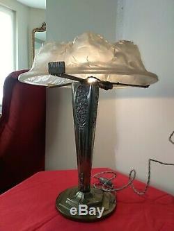 Verdun Molded Glass Table Lamp Foot Bronze Muller-schneider Period