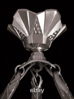 Verrerie Des Hanots Art Deco Suspension in Nickel-Plated Bronze & Pressed Glass Bowl