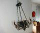 Very Old Chandelier Suspension In Bronze With 6 Arms. Porcelain Hand-painted