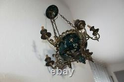 Very Old Chandelier Suspension In Bronze With 6 Arms. Porcelain Hand-painted