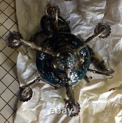 Very Old Chandelier Suspension In Bronze With 6 Arms. Porcelain Hand-painted