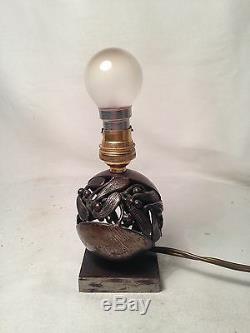 Very Rare! Edgar Brandt Bronze Mistletoe Ball Lamp