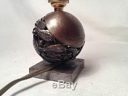 Very Rare! Edgar Brandt Bronze Mistletoe Ball Lamp