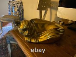 Very beautiful Art Deco bronze sculpture of a sleeping cat, 1940s/1950s