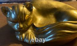 Very beautiful Art Deco bronze sculpture of a sleeping cat, 1940s/1950s