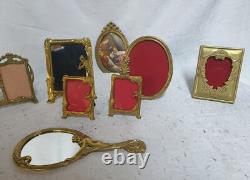 Very beautiful set of photo frames and rare art deco style mirror, in bronze