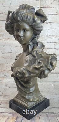 Victorian Female Chair Bust Art Nouveau Deco Bronze Marble Sculpture Figurine