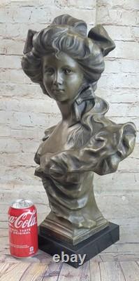 Victorian Female Chair Bust Art Nouveau Deco Bronze Marble Sculpture Figurine