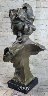 Victorian Female Chair Bust Art Nouveau Deco Bronze Marble Sculpture Figurine