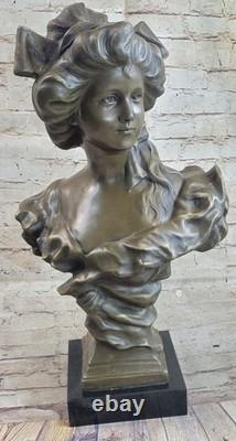 Victorian Female Chair Bust Art Nouveau Deco Bronze Marble Sculpture Figurine