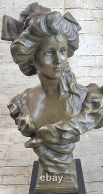Victorian Female Chair Bust Art Nouveau Deco Bronze Marble Sculpture Figurine