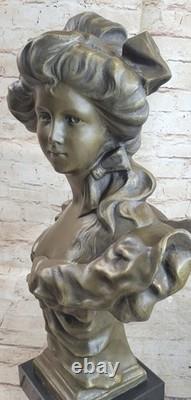 Victorian Female Chair Bust Art Nouveau Deco Bronze Marble Sculpture Figurine