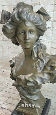 Victorien Chair Female Bust Art New Deco Bronze Marble Sculpture Figurine